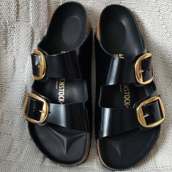 Birkenstock Arizona Big Buckle Natural Leather Patent - High Shine Black - Picture 1 of 6